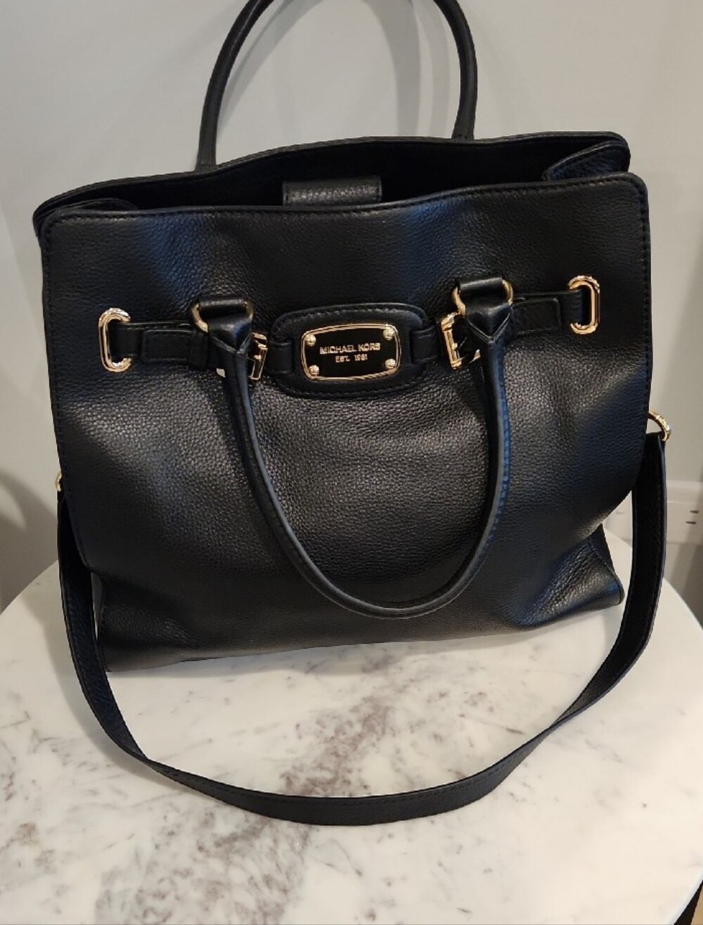 Michael Kors Black Pebbled Leather Tote with Gold Hardware